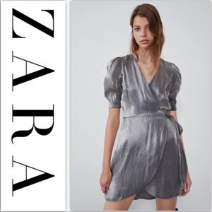 Zara Silver Metallic Wrap Dress. Size Extra Small.